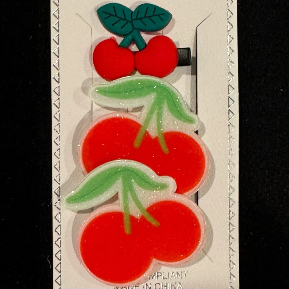 Girls Set of 3 Hair Clips Cherries
